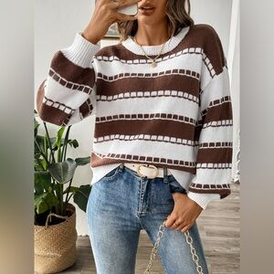 Striped Knit Dropped Shoulder Sweater